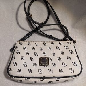 Dooney & Bourke White and Black Crossbody Bag Small With Red Lining